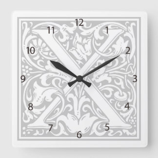 Relógio Quadrado William Morris Alphabet "X" Square Wall Clock