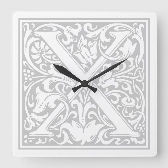 Relógio Quadrado William Morris Alphabet "X" Square Wall Clock (Frente)