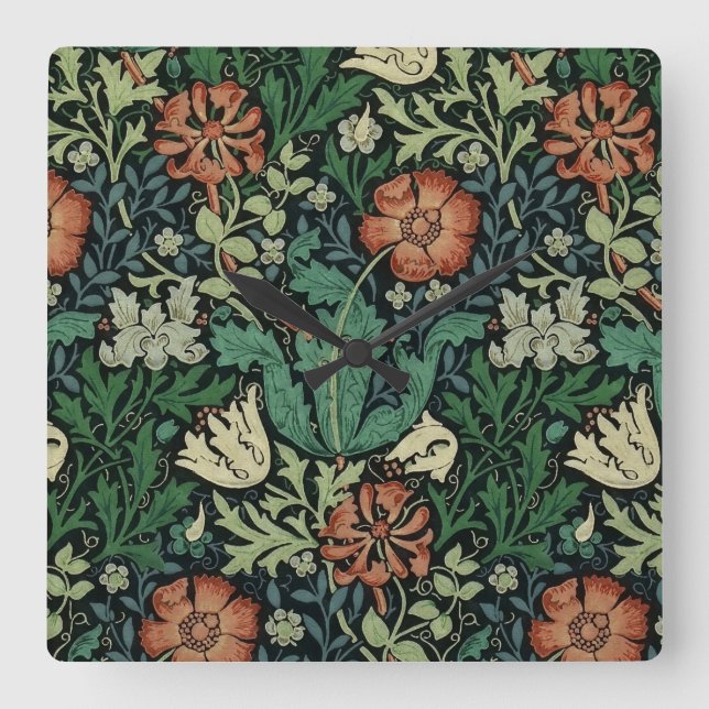 Relógio Quadrado William Morris Compton Floral Art Nouveau Pattern (Frente)