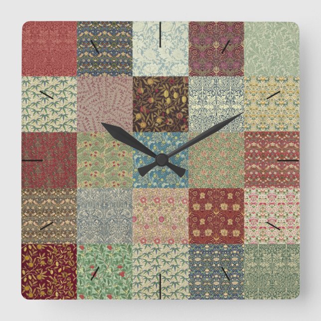 Relógio Quadrado William Morris Patchwork Quilt Timepiece (Frente)
