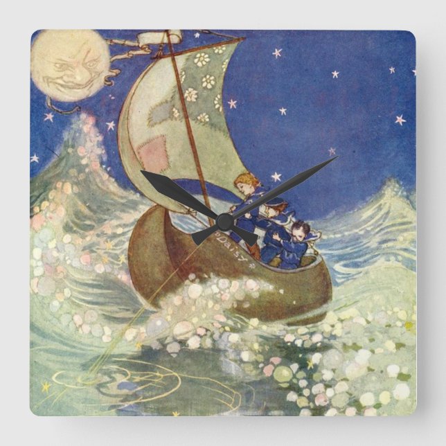 Relógio Quadrado Willie Pogánys Wynken, Blynken, e assentimento (Frente)