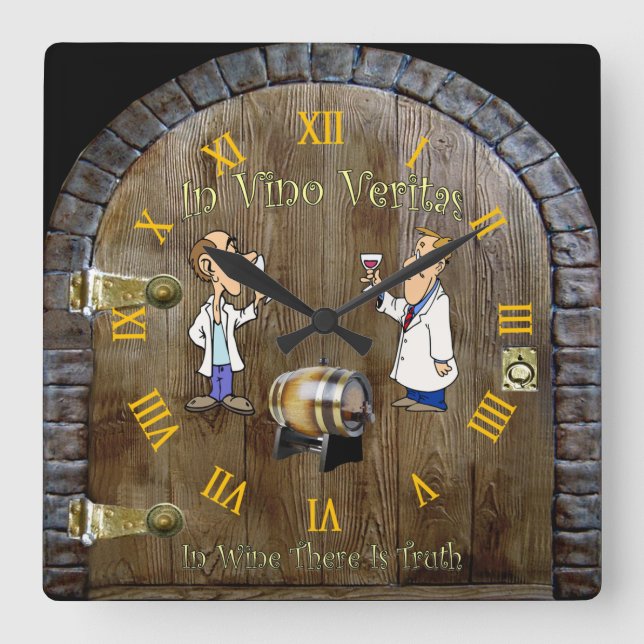 Relógio Quadrado Wine Cellar Clock ~ Man Cave ~ In Vino Veritas ~ (Frente)