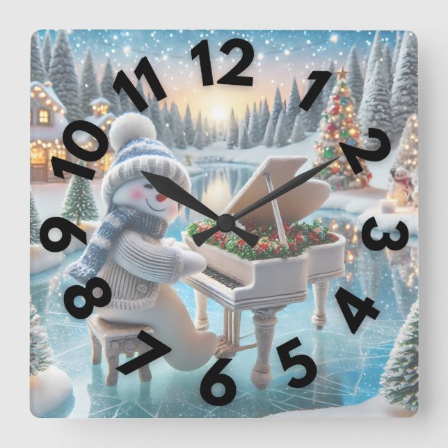Relógio Quadrado Winter Snowman Wall Clock 10 " (Frente)
