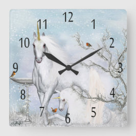 Relógio Quadrado Winter Unicorn And Foal, Wall Clock