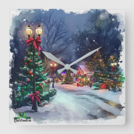 Relógio Quadrado Winter Wonderland Christmas Village Wall Clock