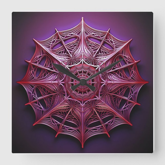 Relógio Quadrado Wireframe Cor-de-rosa Mandelbrot (Frente)