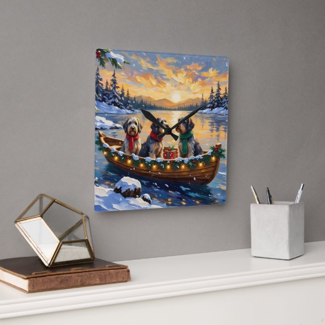 Relógio Quadrado Wirehaired Pointing Griffon Christmas Boat Holiday (Escritório)