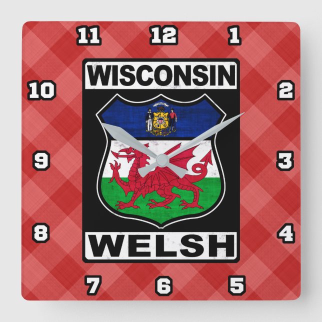 Relógio Quadrado Wisconsin Welsh American Wall Clock (Frente)