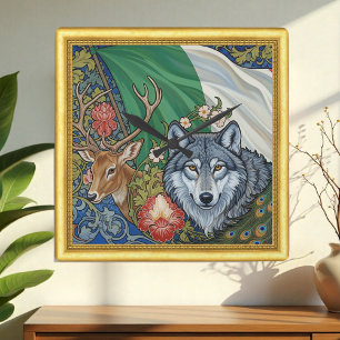 Relógio Quadrado Wolf & Deer Italiano, Art Nouveau, Patriótico Mode
