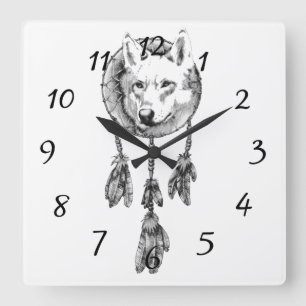 Relógio Quadrado Wolf Dreamcatcher Acryall Wall Clock