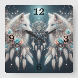 Relógio Quadrado Wolf e Dreamcatchers do Estilo Boêmico