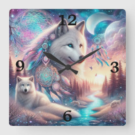 Relógio Quadrado Wolf e Dreamcatchers do Estilo Boêmico