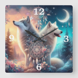 Relógio Quadrado Wolf e Dreamcatchers do Estilo Boêmico