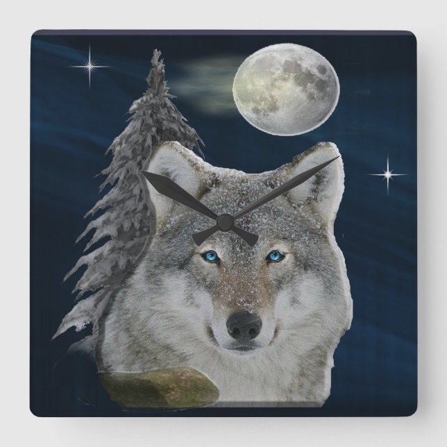 Relógio Quadrado Wolf e Moon (Frente)