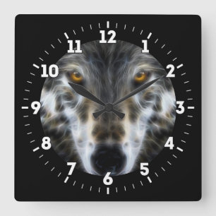 Relógio Quadrado Wolf Inspirational graphic Portrait on a