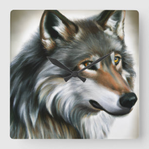 Relógio Quadrado Wolf Painting