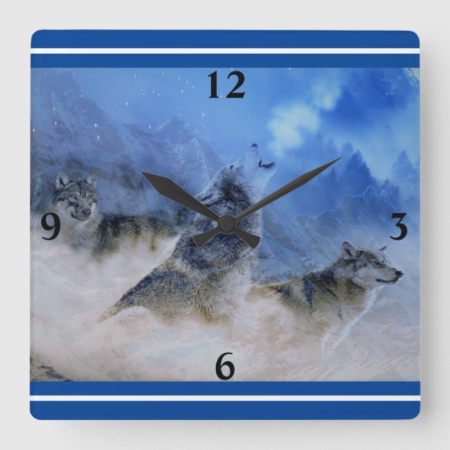 Relógio Quadrado Wolf Spirits Square Wall Clock (Frente)