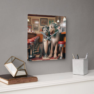 Relógio Quadrado Wolfhounds Irlandês No Dinheiro Retroativo