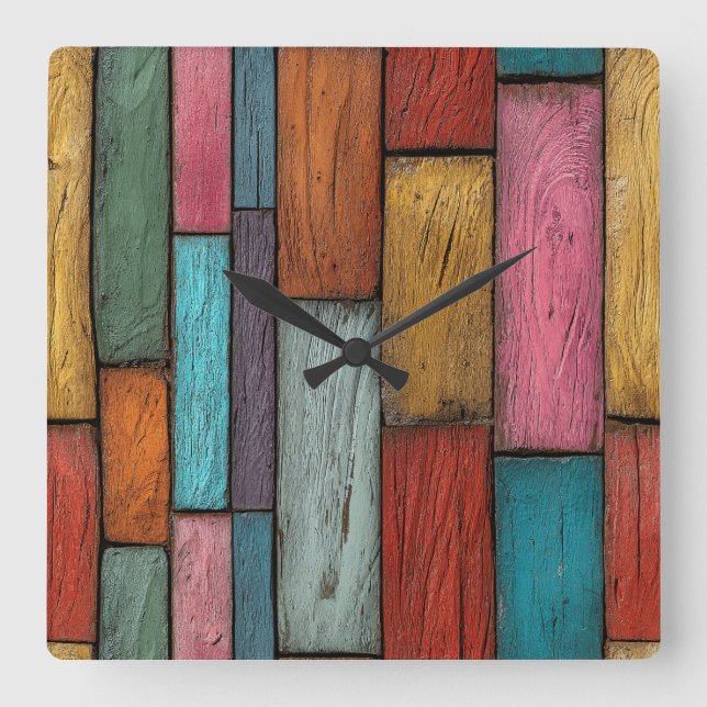Relógio Quadrado Wood Planks Wall Clock (Frente)