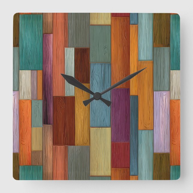 Relógio Quadrado Wood Planks Wall Clock (Frente)