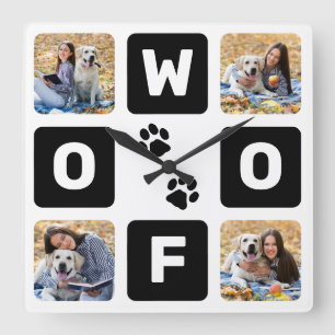 Relógio Quadrado Woof Paw Imprime Pet Dog Lover Photo Square Wall C