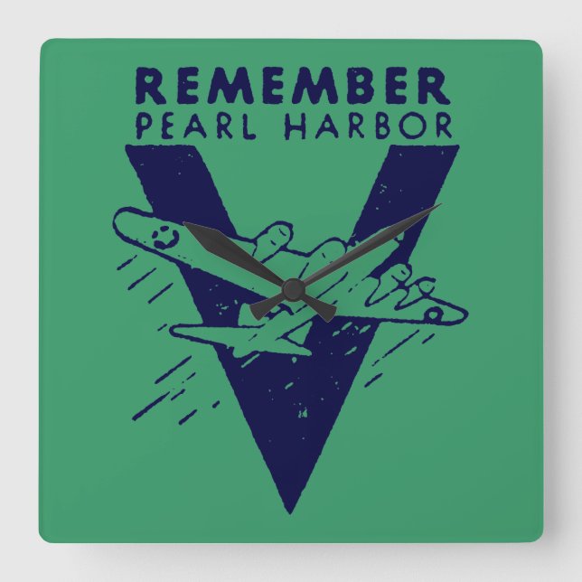 Relógio Quadrado WWII Blue Lembra Pearl Harbor (Frente)