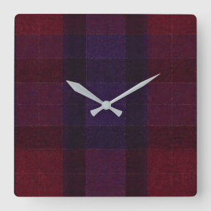 Relógio Quadrado Xadrez Aconchegante Burgundy Marrom Roxo