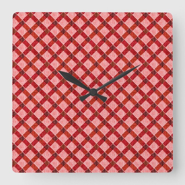 Relógio Quadrado Xadrez de tartã rosa com alivio bruto claro (Frente)