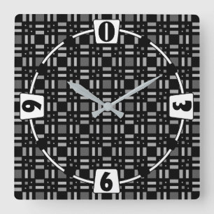 Relógio Quadrado Xadrez geométrica - faixas vermelhas vermelhas