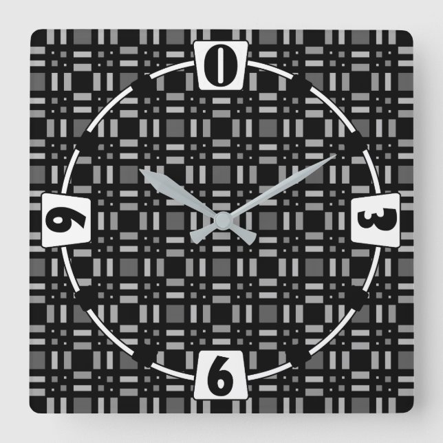 Relógio Quadrado Xadrez geométrica - faixas vermelhas vermelhas (Frente)