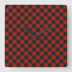 Relógio Quadrado Xadrez preto e vermelho profundo