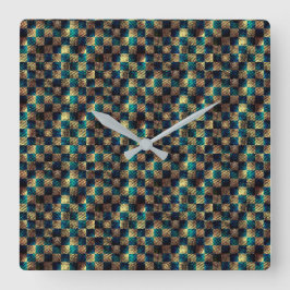 Relógio Quadrado Xadrez sujo e efeito arranhado, amarelo e azul