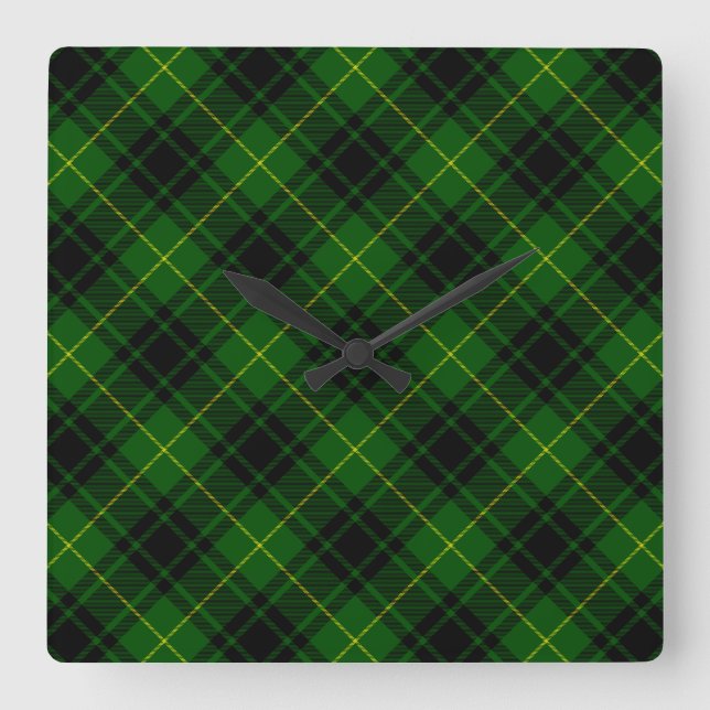 Relógio Quadrado Xadrez verde MacArthur tartan (Frente)