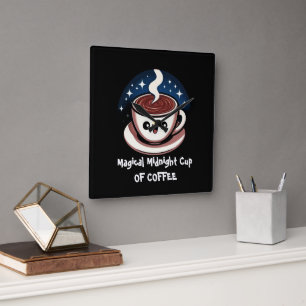 Relógio Quadrado Xícara Mágica de Café da Meia-Noite