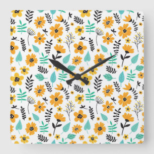 Relógio Quadrado Xmas Gift Bonito Mão Cortada Floral Desenhada Col