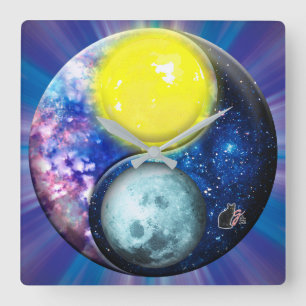 Relógio Quadrado Yang-Yin / Sun-Moon