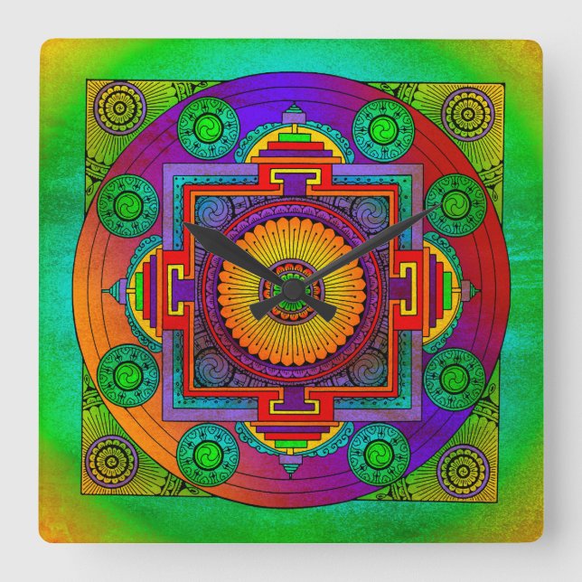 Relógio Quadrado YANTRA - a roda do excelente - violeta verde (Frente)