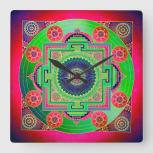 Relógio Quadrado YANTRA - roda do excelente - rosa verde