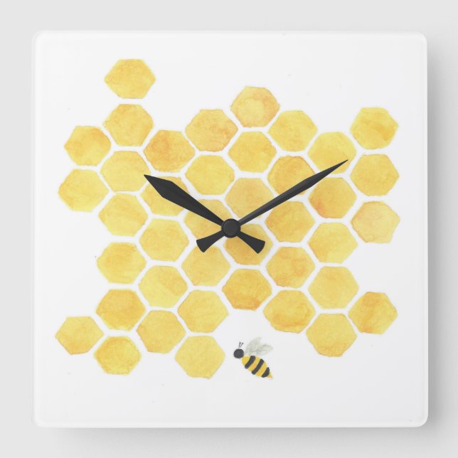 Relógio Quadrado Yellow honeycomb bee wall clock (Frente)