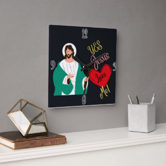 Relógio Quadrado "Yes, Jesus Loves Me!" Black Square Wall Clock