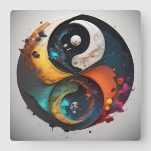 Relógio Quadrado Yin Yang Colorido