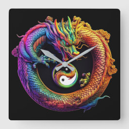 Relógio Quadrado Yin Yang Dragon Wall Clock