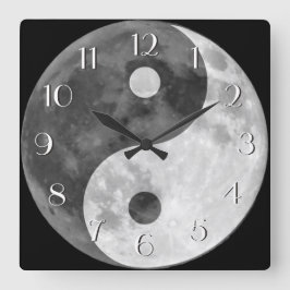 Relógio Quadrado Yin Yang Moon Elegant Numbers Black and White