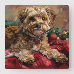 Relógio Quadrado Yorkipoo Cachorro Festa de Natal