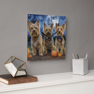Relógio Quadrado Yorkipoo Halloween Assustador