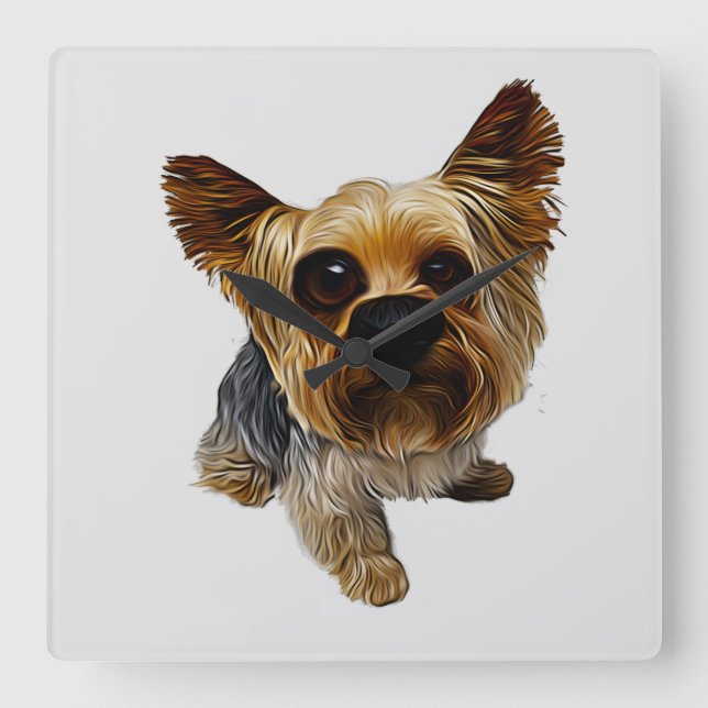 Relógio Quadrado Yorkshire Terrier Dog Caricature Wall Clock (Frente)