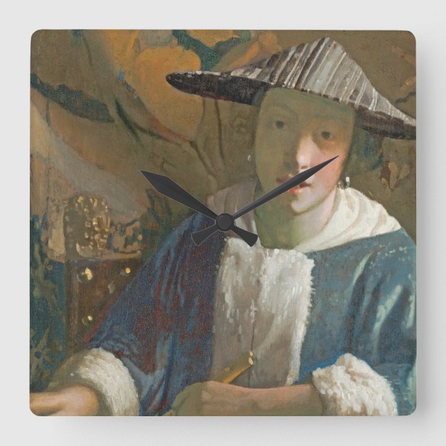 Relógio Quadrado Young Girl with a Flute, c.1665-70 (Frente)
