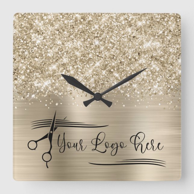 Relógio Quadrado Your Logo Glittery Pale Gold Glam (Frente)