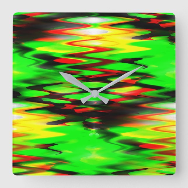 Relógio Quadrado Zag verde e vermelha geradora de abstratos (Frente)