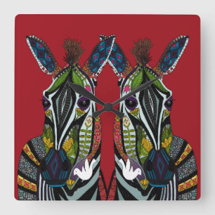 Relógio Quadrado zebra amor vermelho